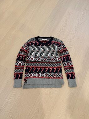 Abercrombie & Fitch Penguin and Candy Cane Christmas Knit Sweater Size S